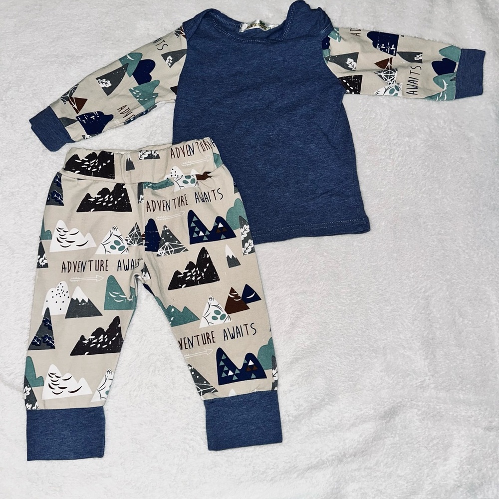 Adventure Awaits Baby Pajama Set - Blue and Cream - 0-3m.